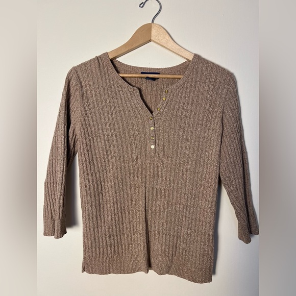 2/$25 Karen Scott Womens Sweater M Cable-Knit Brown Popover Button‎ Tunic Top - Picture 1 of 17